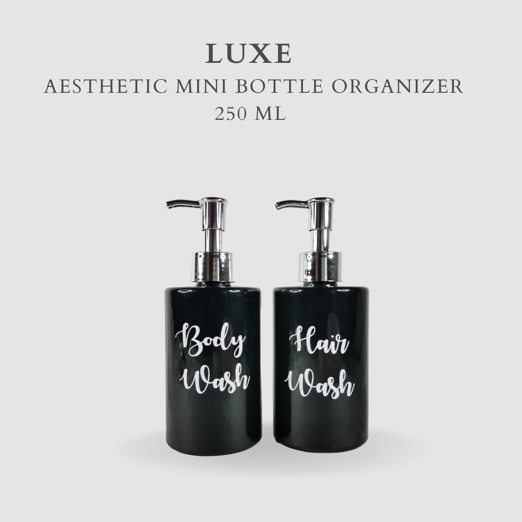 PREMIUM LUXE Botol MINI HITAM Label Putih 250 ml  Aesthetic Bottle Refill | Botol refill sabun /botol refill sabun/ botol isi ulang/botol sabun refill/botol sabun/botol pump/botol anak/bathroom organizer/bathroom amenities