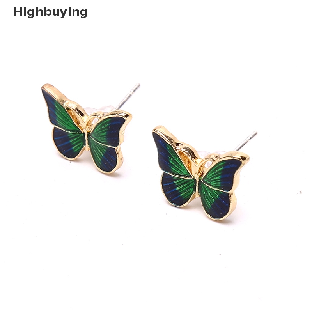 Hbid Vintage Fashion Enamel Hijau Kupu-Kupu Stud Anting Telinga Tren Perhiasan Wanita Glory