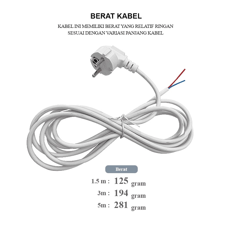 1.5M ASLI TEMBAGA KABEL POWER BENGKOK STEKER COLOKAN 2 KABEL SNI TERSEDIA 3 UKURAN 1,5M 3M DAN 5M PUTIH DAN HITAM