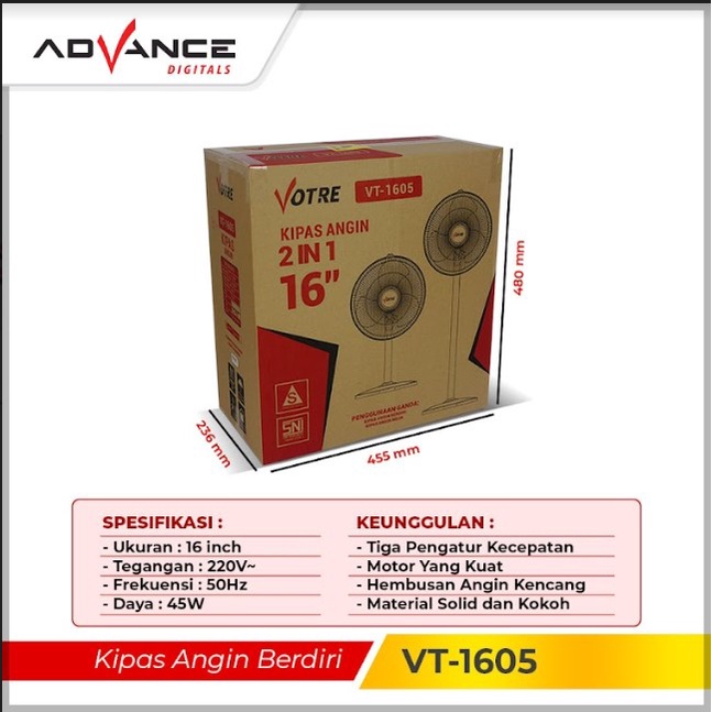 ADVANCE KIPAS ANGIN BERDIRI Stad Fan Votre 16 inch / V1605