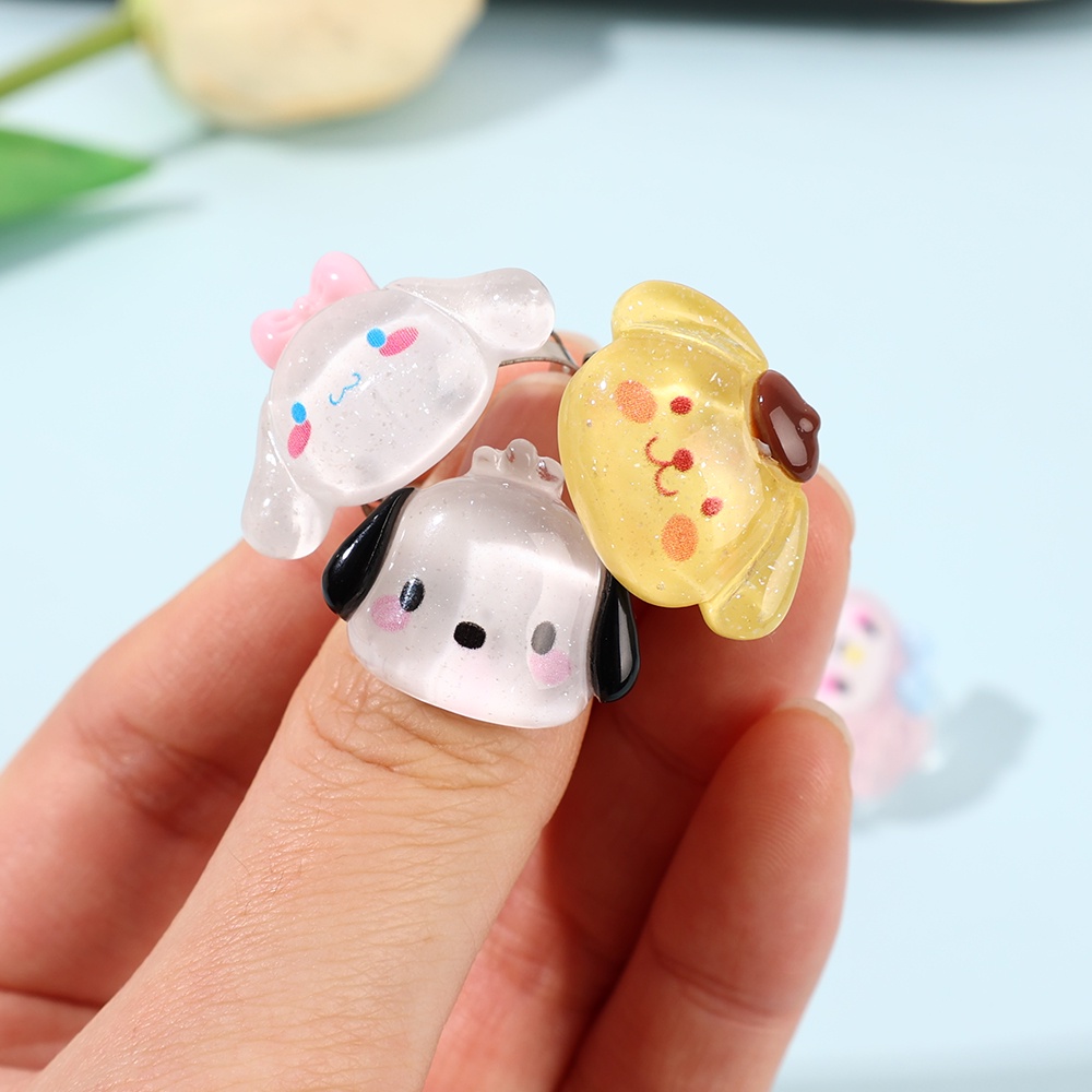 Cincin Pasangan Pernikahan Wanita Cincin Pesta Fashion Perhiasan Dapat Disesuaikan Terbuka Wanita Sanrio Kartun Resin Jari Cincin Hadiah Yang Indah Elegan