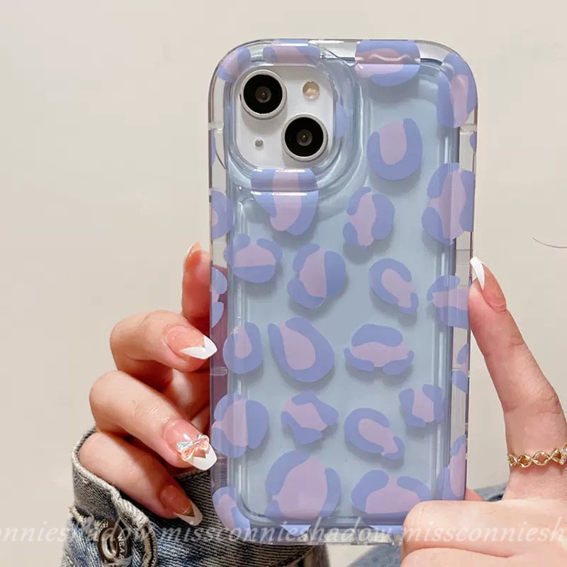 Casing Airbag Transparan Shockproof Kompatibel Untuk iPhone 7Plus XR 11 12 14 13 Pro Max 6s 7-8 6 Plus X XS Max SE 2020 Ins Ungu Motif Leopard Pelindung Kamera Lembut Tpu Cover