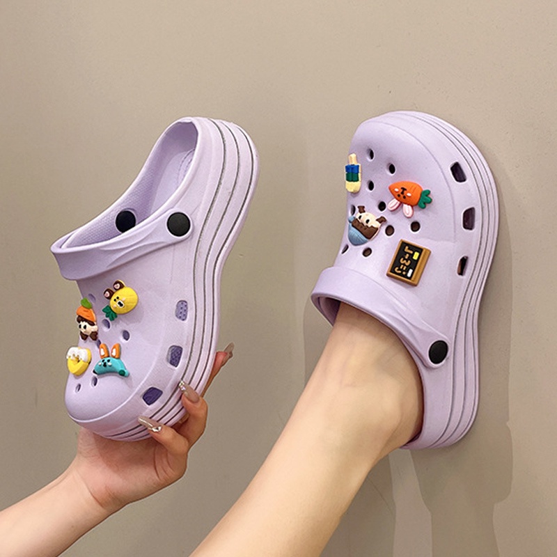 EVA Sandal Wanita Kodok Crocs Slop  5 Cm include Jibbitz Accesoris Toy StoryBahan Karet Spons EVA Import Korean Super Empuk Ringan Elastis Tebal 5 Cm Jibbitz Ballons Non-Slip Sole Summer Sandals