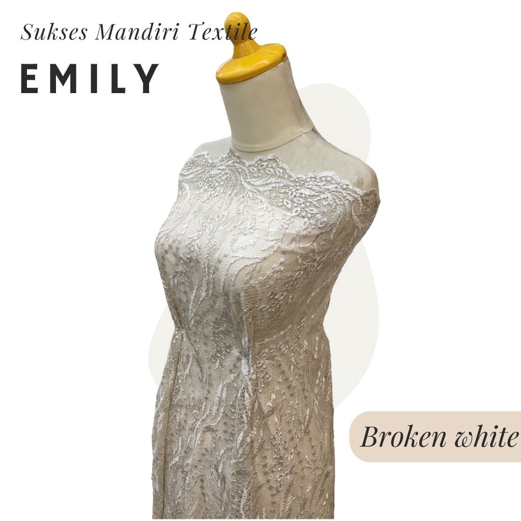 [EMILY] Kain Tille Brukat Motif Anggur Warna Broken White Putih Tulang | Harga ½ meter = 50 cm (Baha