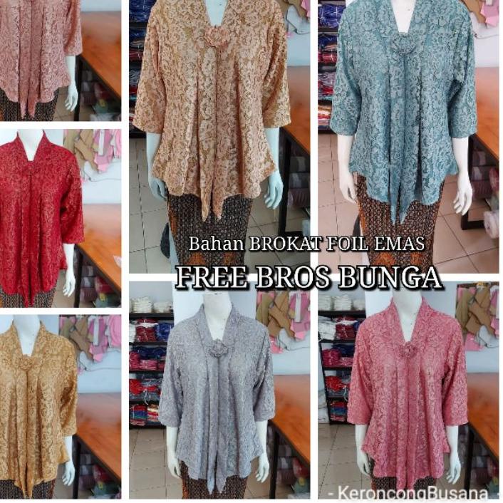♠ (BrL110) Kebaya floy BROKAT GLITTER & FOIL EMAS 7/8 lurus jumbo KeroncongBusana ✦