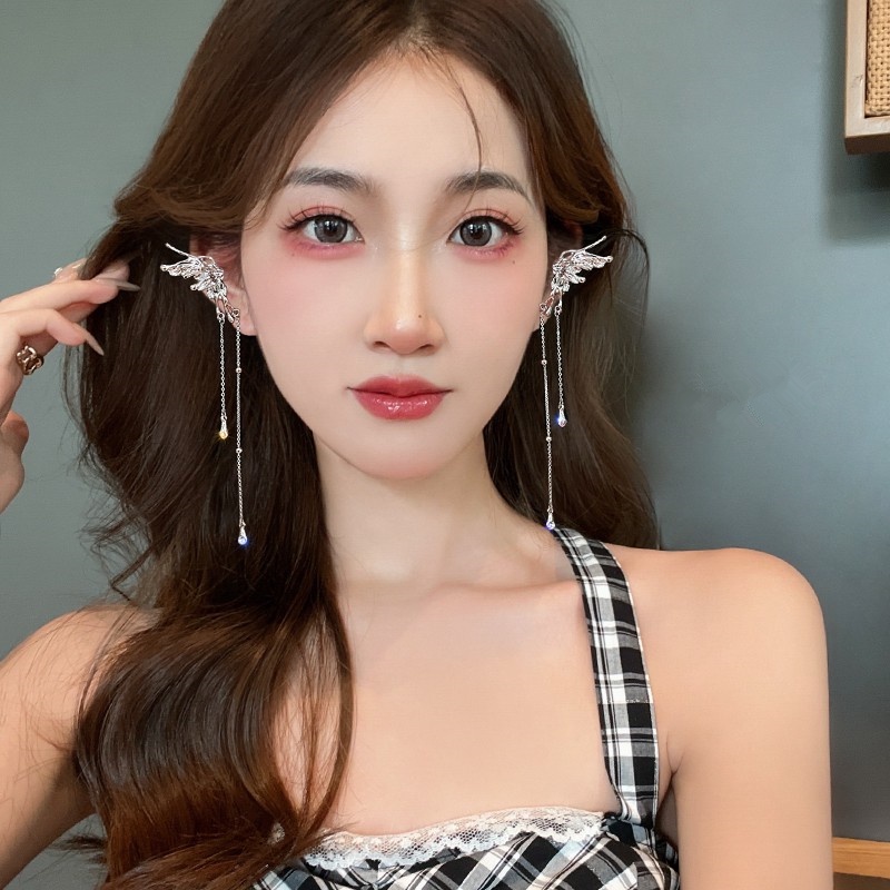 Y2k Kupu-Kupu Anting Rumbai Untuk Wanita Keren Logam Perak Klip Earring Perhiasan Aksesoris Fashion