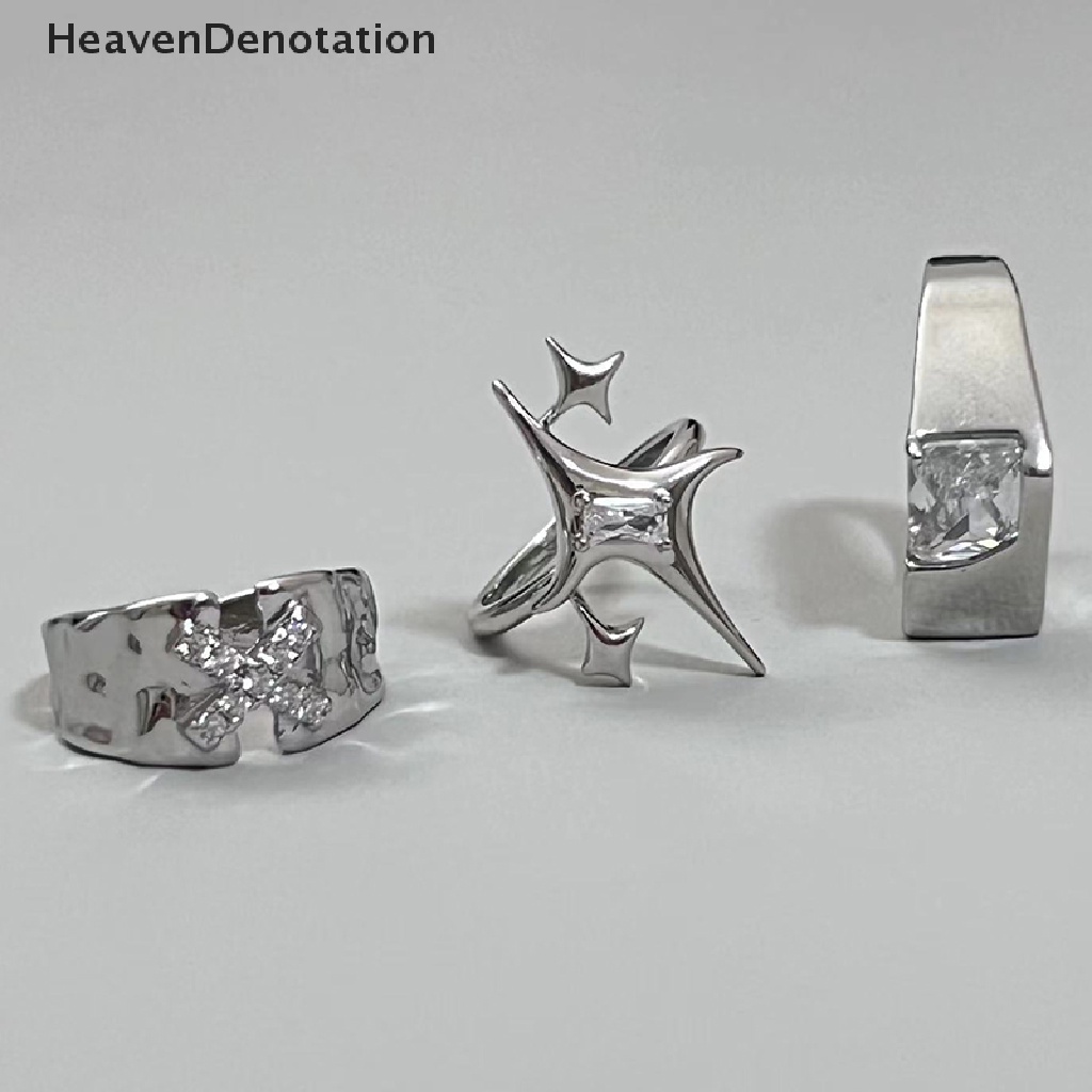 [HeavenDenotation] Fashion Y2k Aksesoris Shiny Star Cross Kristal Tidak Teratur Cincin Wanita Pasangan Pertunangan Rings Pesta Kreatif Perhiasan Hadiah HDV