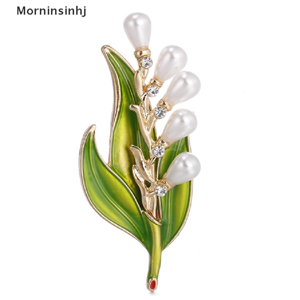 Mornin Enamel Mutiara Daun Bros Berlian Imitasi Kristal Bros Pin Lady Kerah Perhiasan Baru id