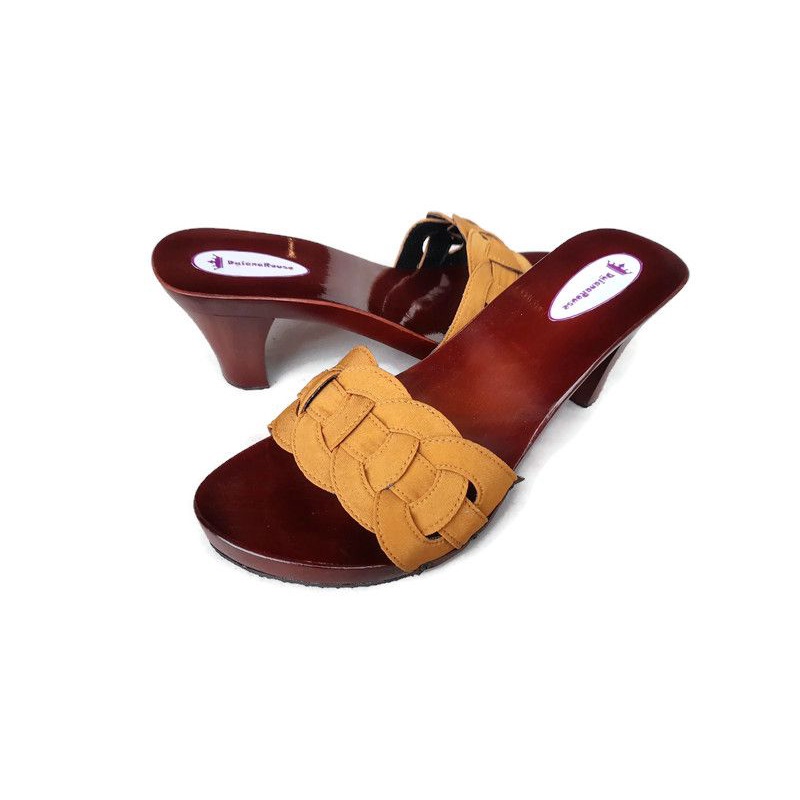 Sandal heels kayu wanita/sandal kayu selop ring rante