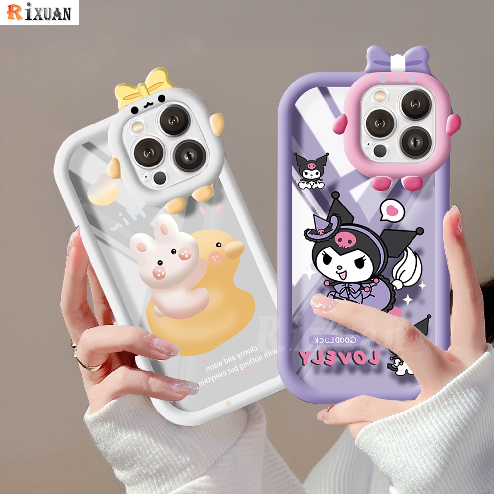 Oppo A17 A17K A77s A57 A15 A95 A96 A12 A54 A16 A55 A16K A5s A3s A76 A74 A7 A53 A52 A31 A5 A9 Reno 5F Good Luck Kuromi Bunny Monster Lensa Shockproof Bening Casing Handphone RIXUAN