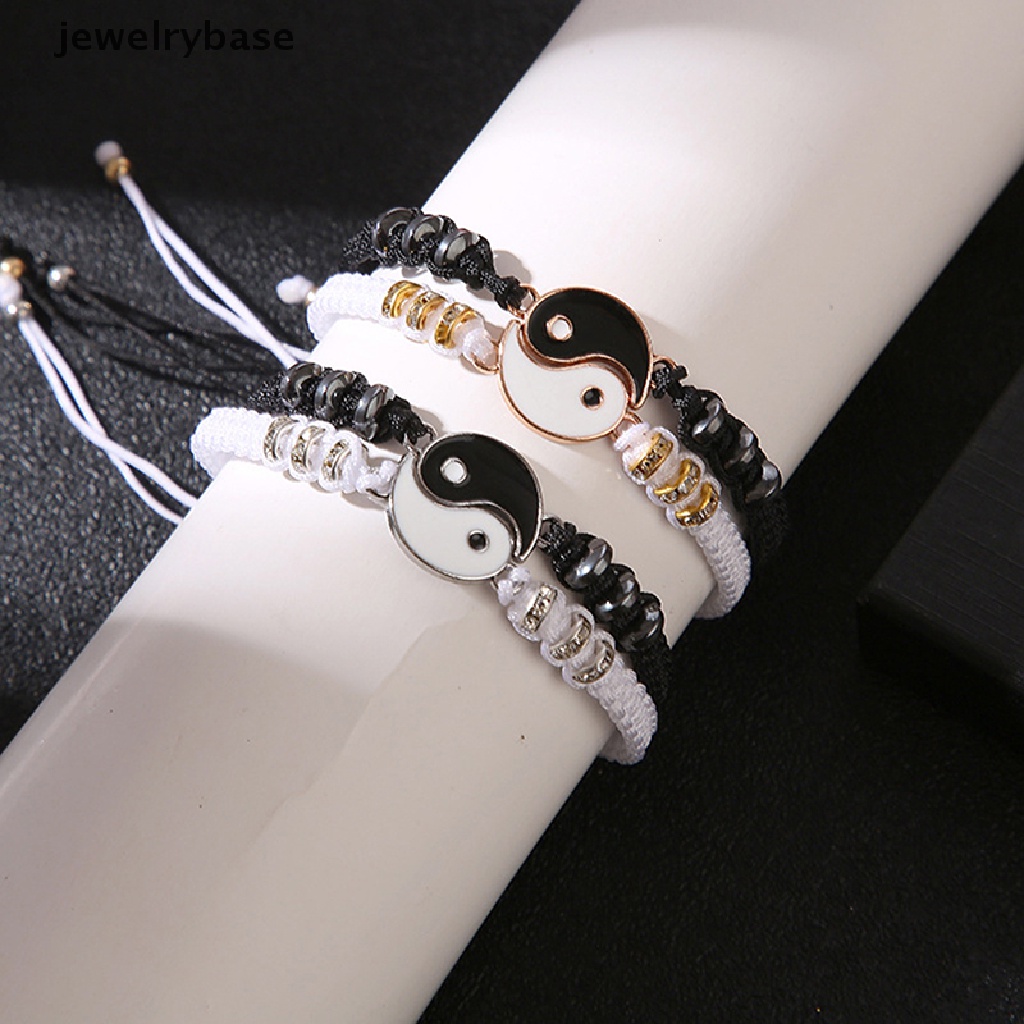 [jewelrybase] 2 Pcs Tai Chi Yin Yang Pasangan Gelang Kalung Set Liontin Adjustable Kepang Rantai Gelang Yang Sesuai Dengan Kekasih Gelang Choker Butik