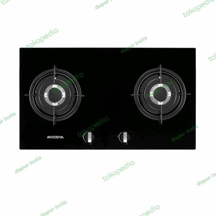 Modena kompor gas tanam LISCIO BH 0725 - 2 tungku - Kaca Hitam