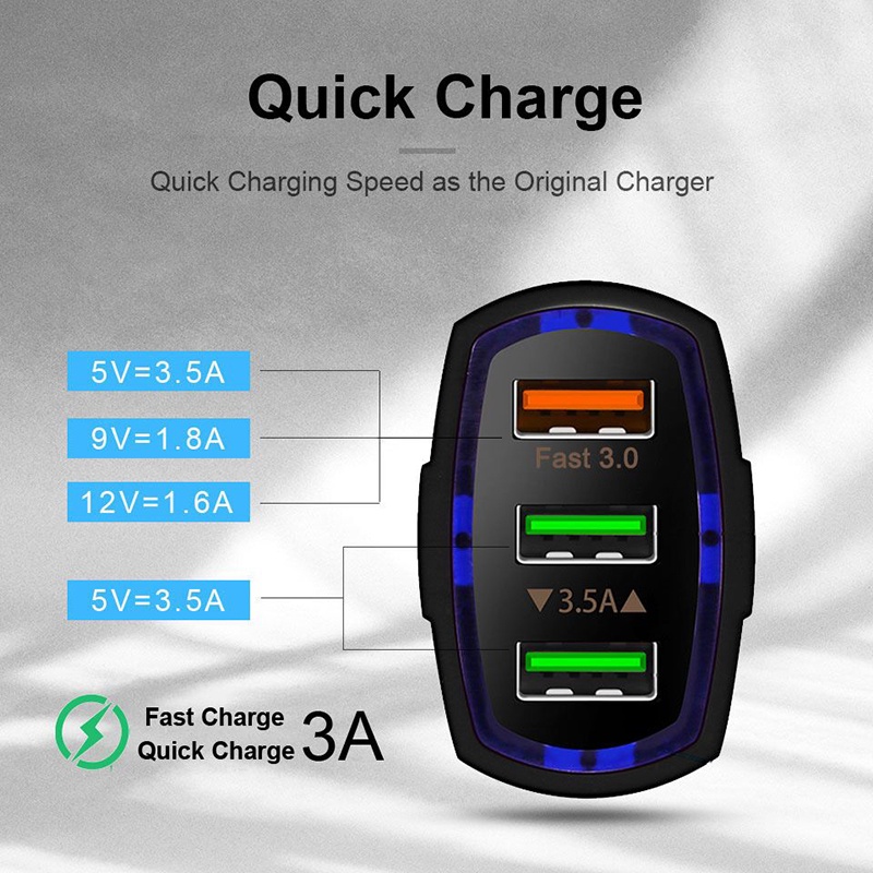 Qc3.0 Charger Mobil Quick-Charge 3.5A Antarmuka 3usb Charger Handphone Charger Mobil Pengisian Cepat Untuk i-Phone Android Type C
