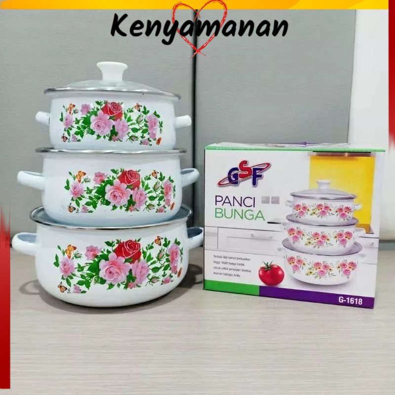 COD 1 KG PANCI BUNGA TUTUP KACA 3 SUSUN PANCI SET SERBAGUNA