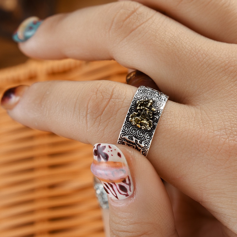 Wanita Pria Vintage Nanwu Amitabha Buddha Adjustable Terbuka Cincin Pria Klasik Buddha Wali Jari Cincin Kepribadian Populer Pesta Perhiasan