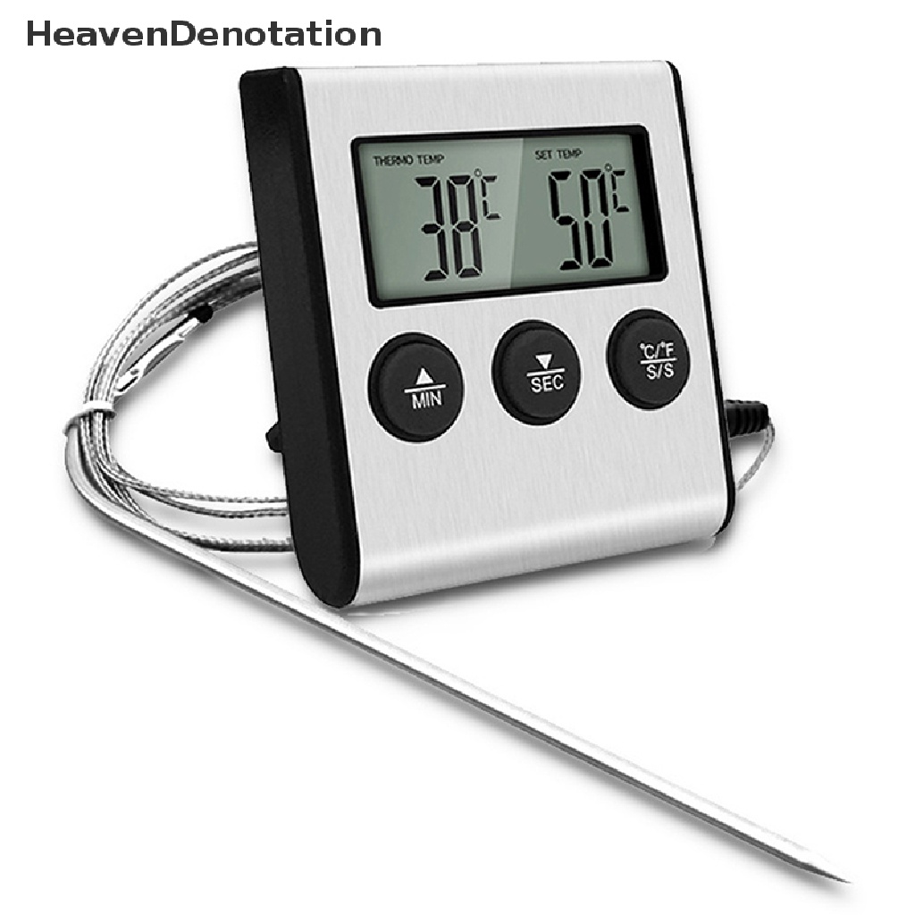 [HeavenDenotation] Termometer Dapur Digital LCD Display Panjang Probe Untuk Oven Pemanggang Makanan Daging Masak Alarm Timer Alat Ukur HDV