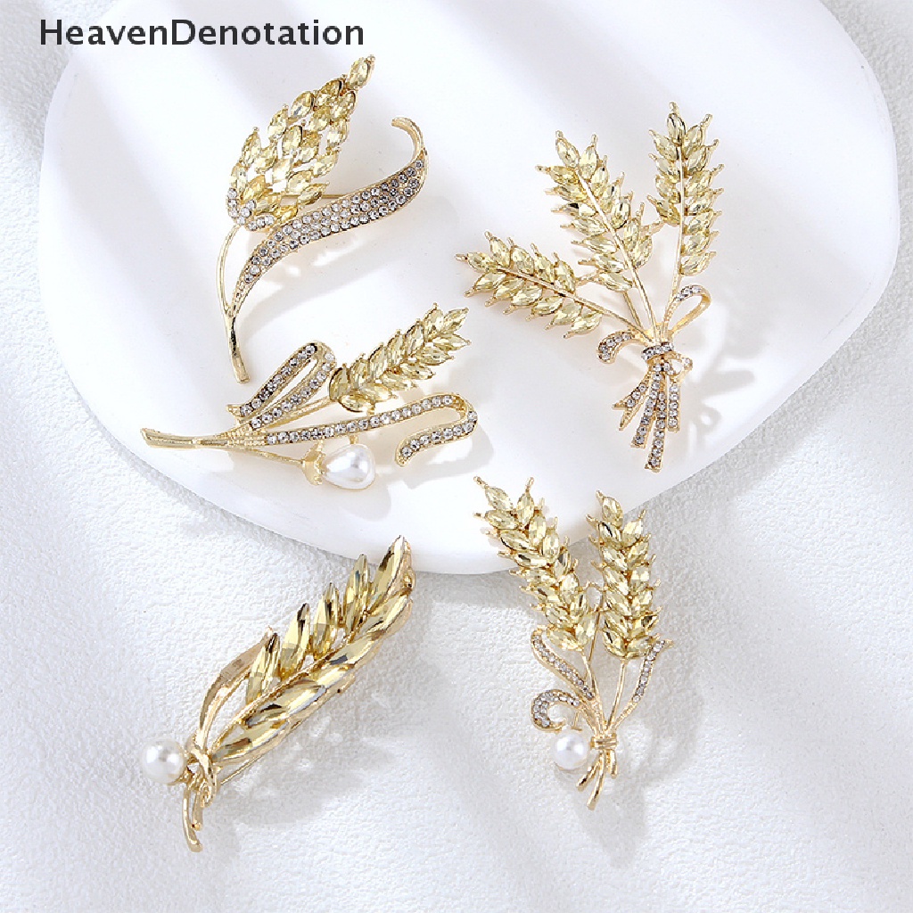 [HeavenDenotation] Golden Ear Of Wheat Bros Wanita Halus Berlian Imitasi Gandum Telinga Bros Kerah Pin Jas Bros Perhiasan HDV