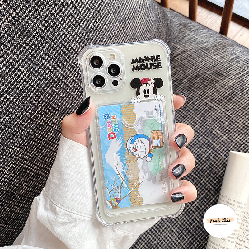 IPHONE Case Kompatibel Untuk Iphone13 11 12 13 Pro MAX XR X XS Max7 8 6 6s Plus 8plus 7plus SE 2020 Couple Dompet Slot Kartu Lucu Mickey Minnie Transparan Bening Shockproof Soft Tpu Cover