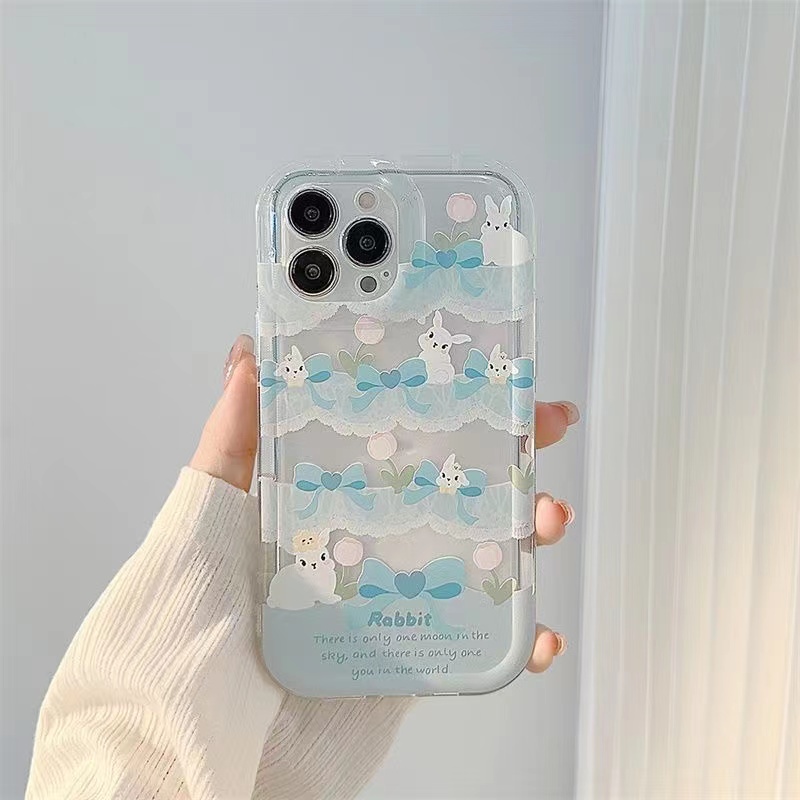 IPHONE Ins Pola Kelinci Biru Cocok Untuk Iphone14 14pro 14plus 13 13mini 13pro 13prm iPhone12 7Plus 8Plus Xr XS 13 12mini Pro Max Empat Sudut Casing Ponsel Tahan Guncangan