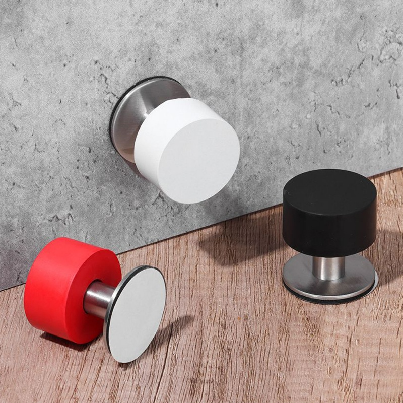 Non Punch Door Stopper Self Adhesive Heavy Duty Stainless Steel Stopper Dengan Peredam Suara Bumper Karet Pelindung Lantai Door Stop Perlengkapan Rumah