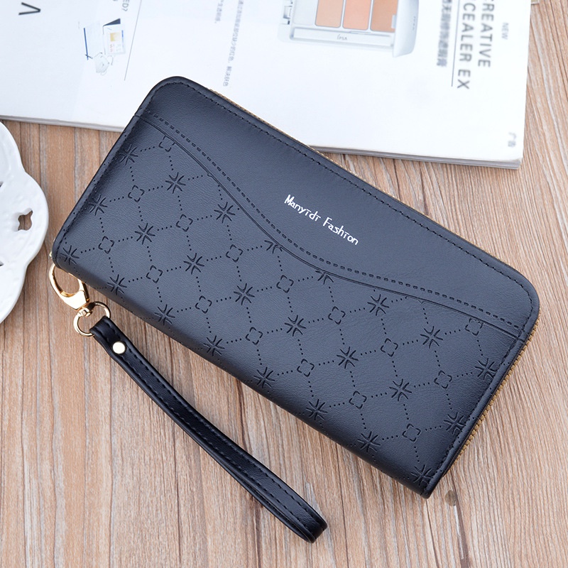 DOMPET PANJANG WANITA 2 RESLETING MUAT HP KEKINIAN CEWEK IMPORT PREMIUM KULIT HITAM MODICA BRANDED BATAM WA639B5 KARTU KOIN REMAJA SIMPLE LUCU KOREA FASHION