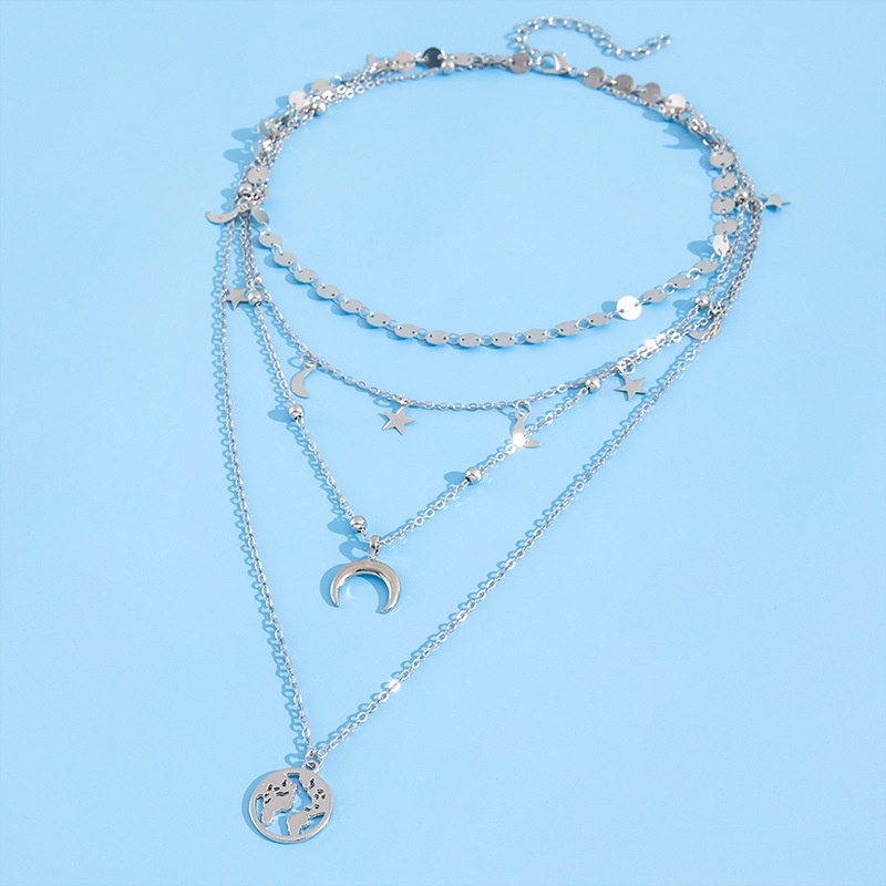 Kepribadian Jalanan Tinggi Multi-layer Fashion Bintang Bulan Pesona Liontin Kalung Kalungrantai1