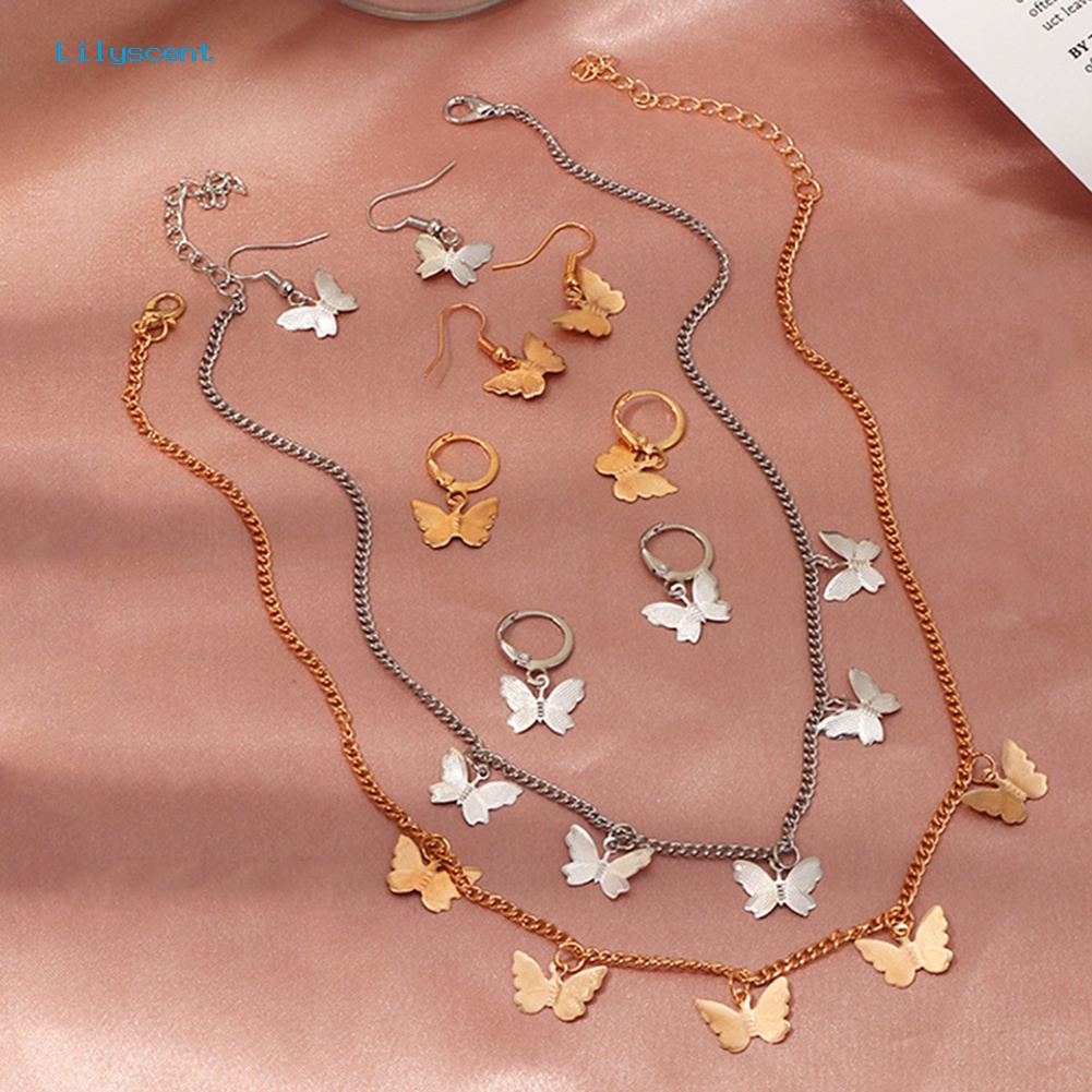 [LS] Fashion Lady Single Layer Butterfly Pendant Kalung Rantai Klavikula Perhiasan Hadiah