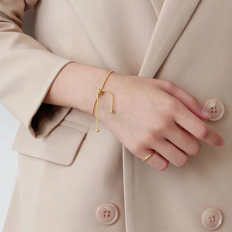 Rose Gold 18k | Gelang Rantai Ular Manik-Manik Transfer | Gelang Tali Serut Adjustable Gaya Retro | Anting Hypoallergenic Anti Pudar | Stackable Wearable | Gelang Bahan Titanium Steel | Hadiah Ulang Tahun