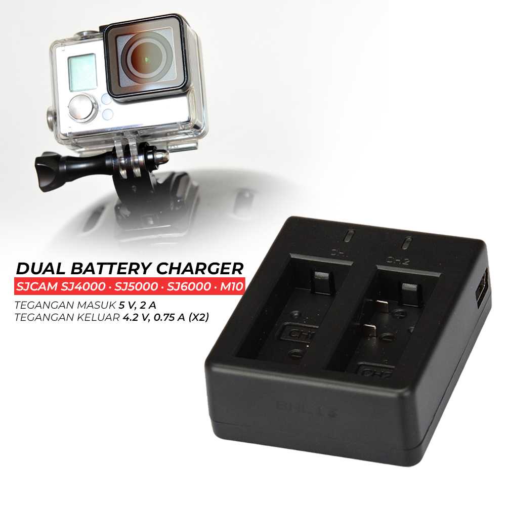 GREYSKY Dual Battery Charger SJCAM SJ4000 SJ5000 SJ6000 M10 - AX-SJ4000C