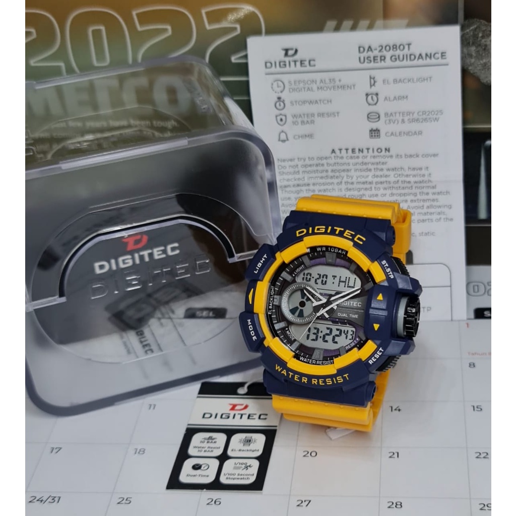Jam Tangan Digitec Pria Analog-Digital DA-2080T ORIGINAL Water Resist