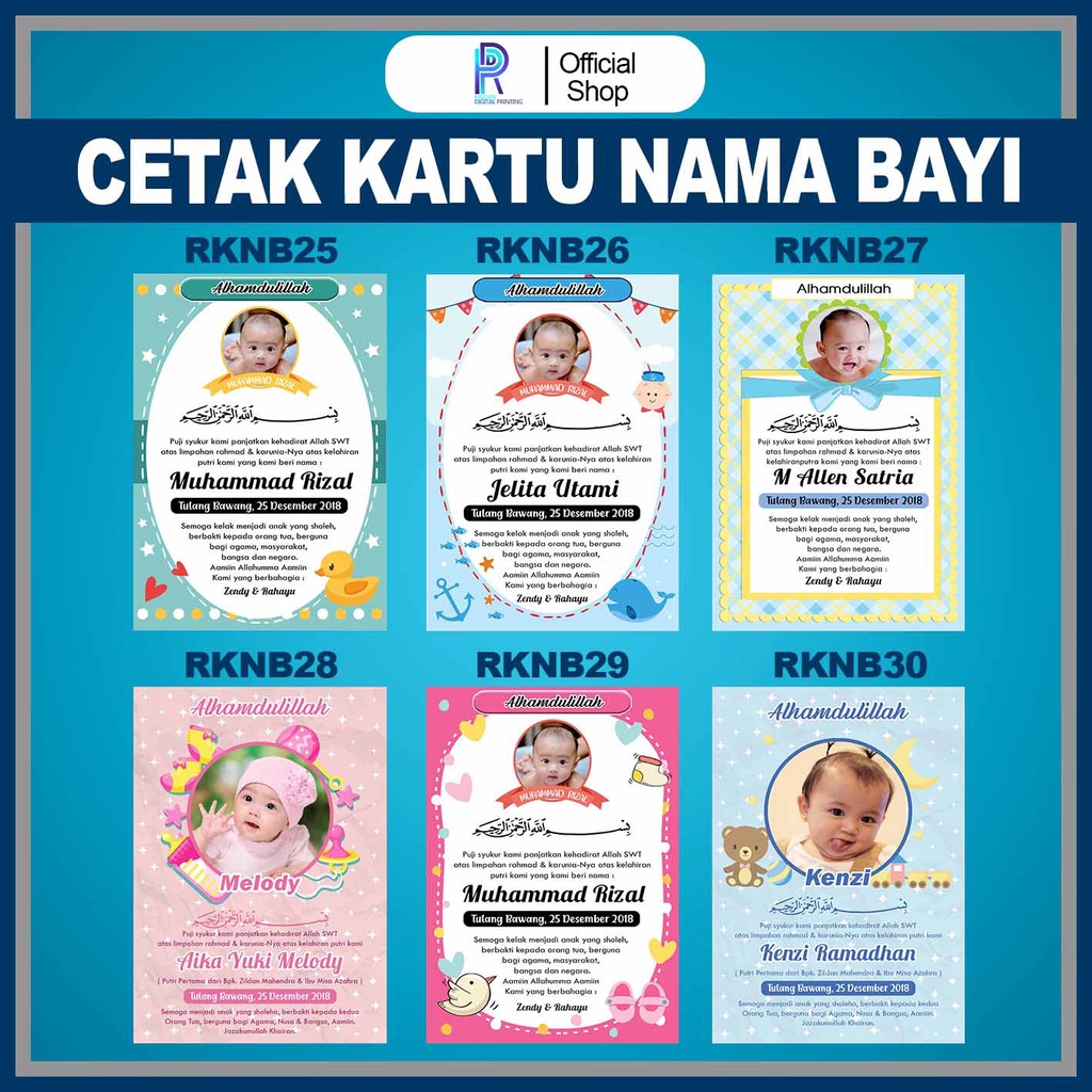 Kartu Kelahiran Anak / Kartu Bayi / Kartu Kelahiran Anak / Kartu Nama Anak RRKNB25