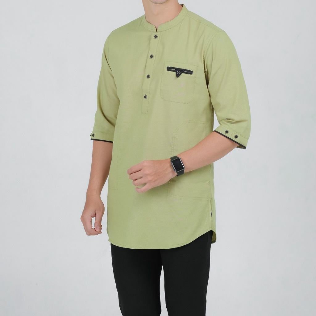 FASHION MUSLIM SAGE GREEN LENGAN 3/4 PAKAIAN MUSLIM PRIA WARNA SAGE GREEN COTTON OXFORD PAKAIAN PRIA