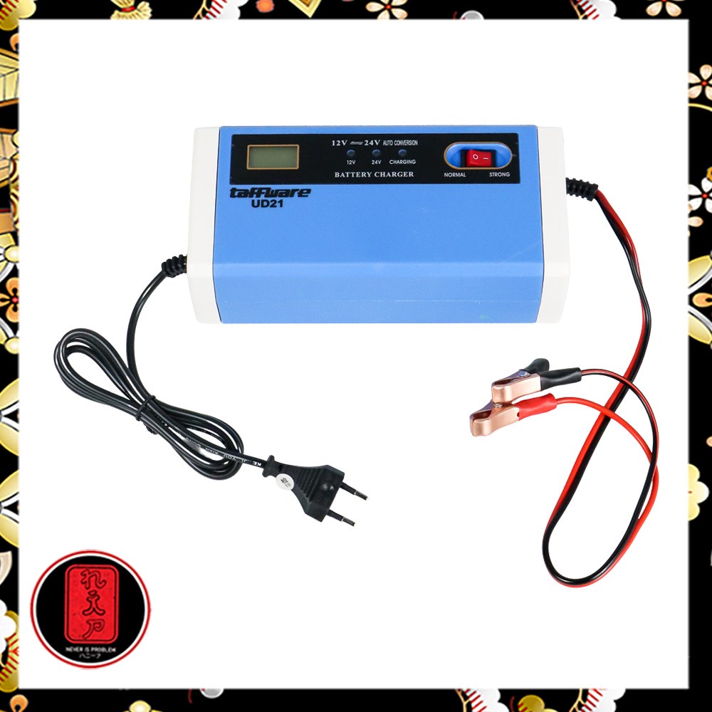 Taffware Charger Aki Mobil Motor Lead Acid 12-24V 10A with LCD - UD21 - Blue