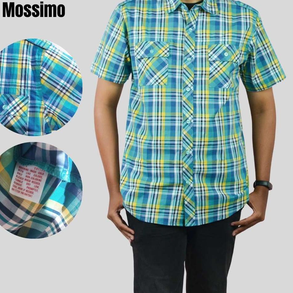 ➮ [12 varian] MOSSIMO - kemeja lengan pendek pria - motif kotak ◌
