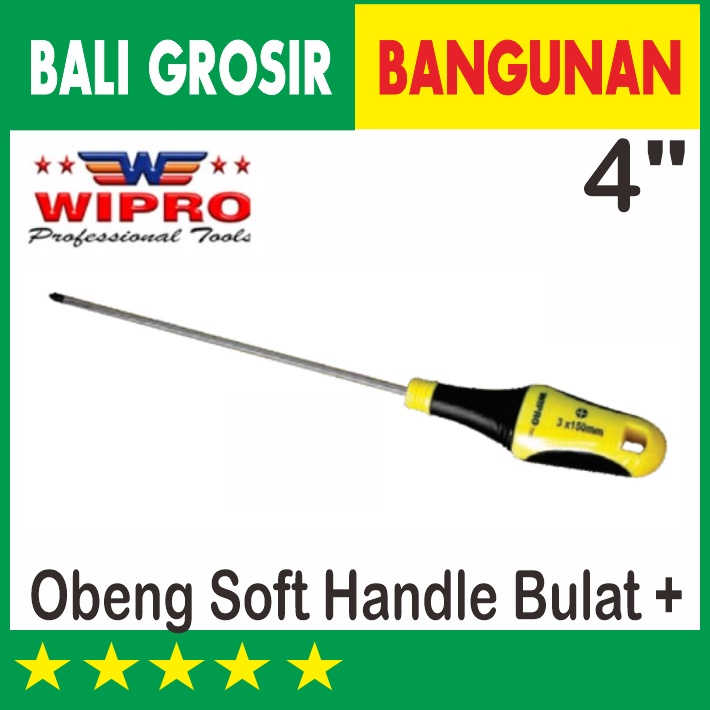 4" WIPRO OBENG + PLUS GAGANG BULAT KARET SOFT HANDLE