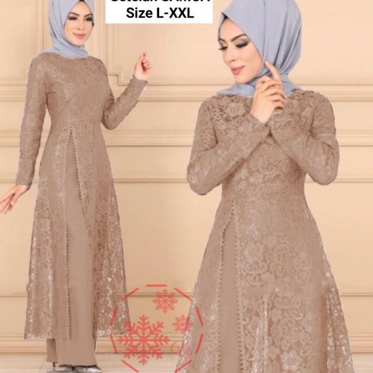 Menarik SET CELANA TUNIK SAMOA, BRUKAT, GAMIS HIJAB MUSLIM, DRESS MAXY, SETELAN, 4 UKURAN