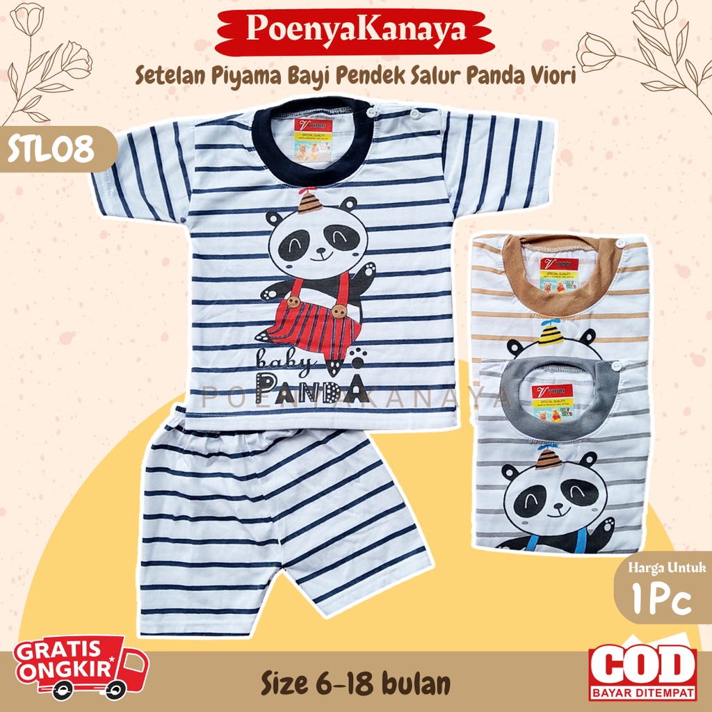 Setelan Baju Bayi Piyama PENDEK PANDA SALUR Viori Size 6-18 Bulan STL08