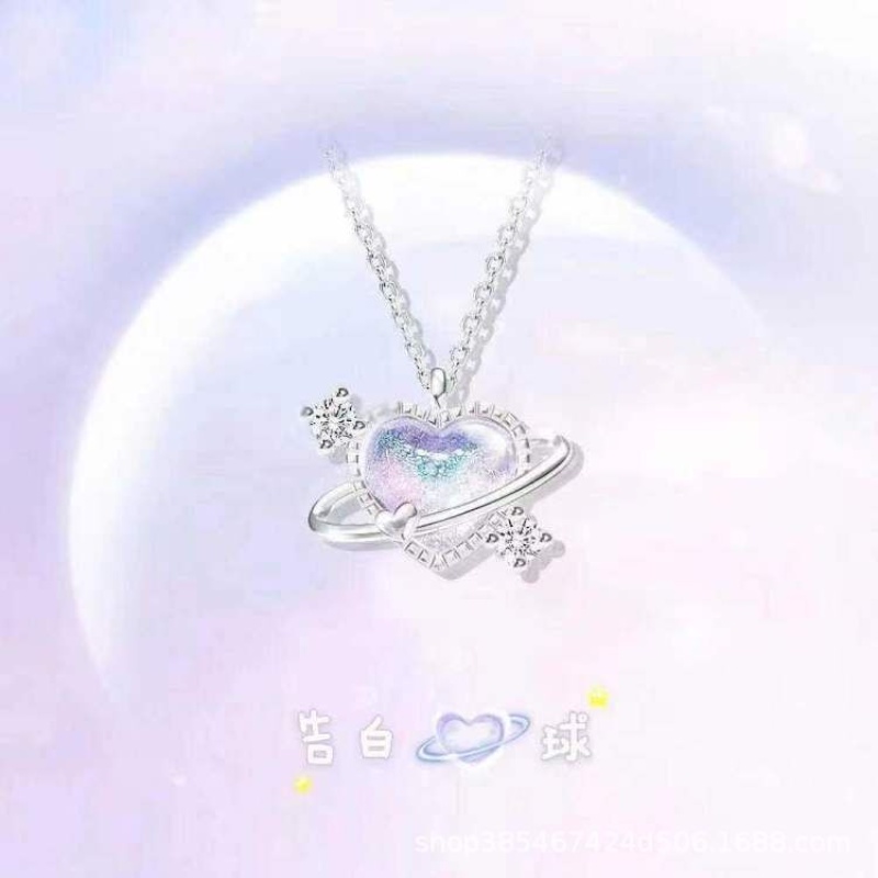 Korea Cinta Biru Moonlight Batu Kalung Sederhana Ins Gaya Wanita Tulang Selangka Rantai Titanium Steel Necklace