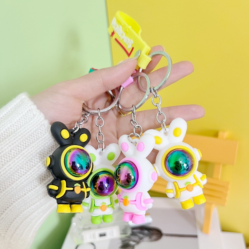 Kreatif Kelinci Bentuk Astronot DIY Mobil Ransel Kunci Gantungan Liontin Kartun Lucu Warna-Warni Spaceman Rabbit Keychain Premium Karet Lembut Indah Key Ring Pesta Masa Kini Keyring