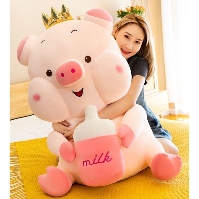 Boneka babi jumbo pegang dot susu / Boneka babi gemoy jumbo