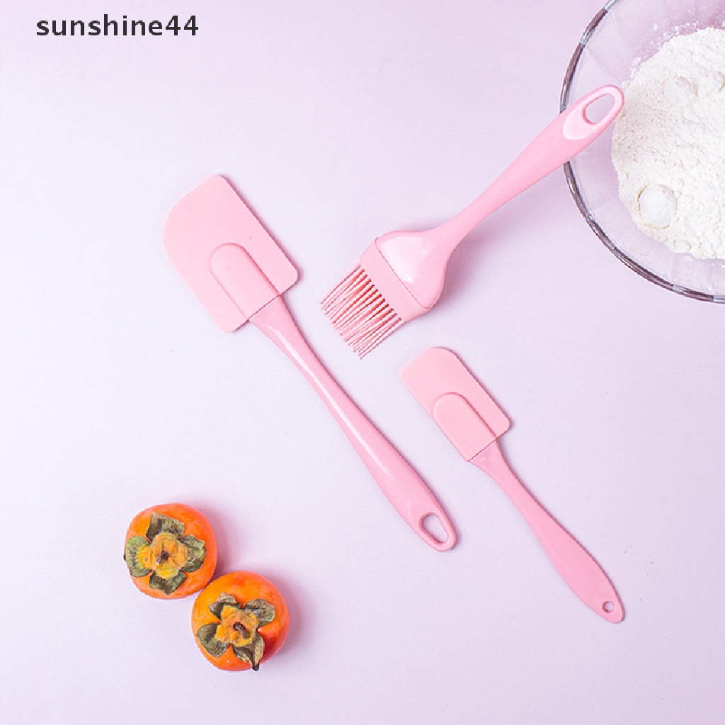 Sunshine 3Pcs/Set Silikon Scraper Baking Tools DIY Kue Butter Cream Spatula Kuas Minyak ID