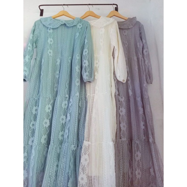 Gamis Brukat busui - gamis brukat putih - gamis brukat biru