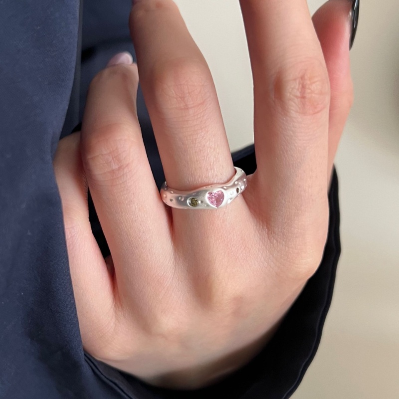 Y2k Pink Zirkon Jantung Cincin Untuk Wanita/Tidak Teratur Trendi Cinta Batu Jari Cincin Estetik Pertunangan Kristal Perhiasan