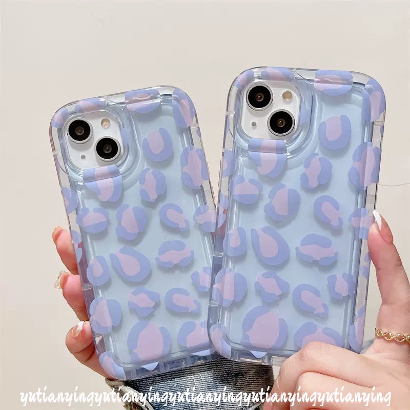 IPHONE Casing Ponsel Kompatibel Untuk Iphone11 14 13 12 Pro MAX XR 7plus 8plus 6 6S 7 8 Plus X XS MAX Ins Fashion Ungu Leopard Print Airbag Shockproof Transparan Lembut TPU Cover