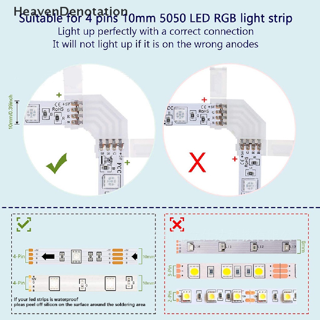 [HeavenDenotation] Konektor RGB Sudut LED 10MM Strip Lampu LED Bentuk L 4pin Untuk 5050pita Light HDV