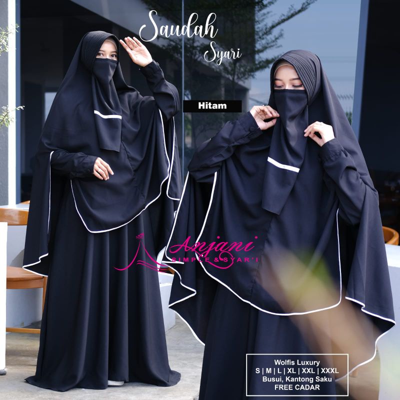 Saudah Syari Gamis Syari Polos Set Jilbab Plus Cadar Gamis Syari Set Khimar Free Cadar Gamis Polos B