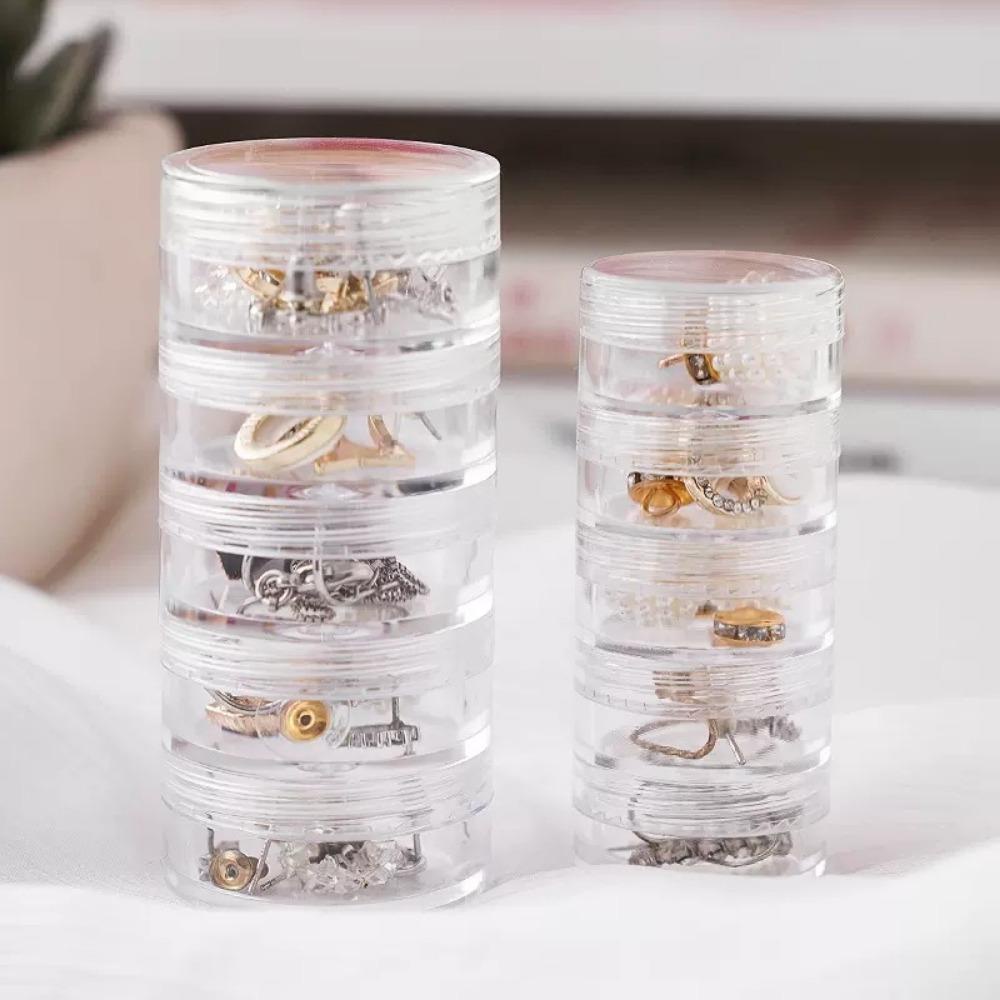 Nickolas1 Kotak Krim Mata Portable Mini Stackable Dengan Penutup Untuk Gelang Anting Kotak Penyimpanan Perhiasan Bening