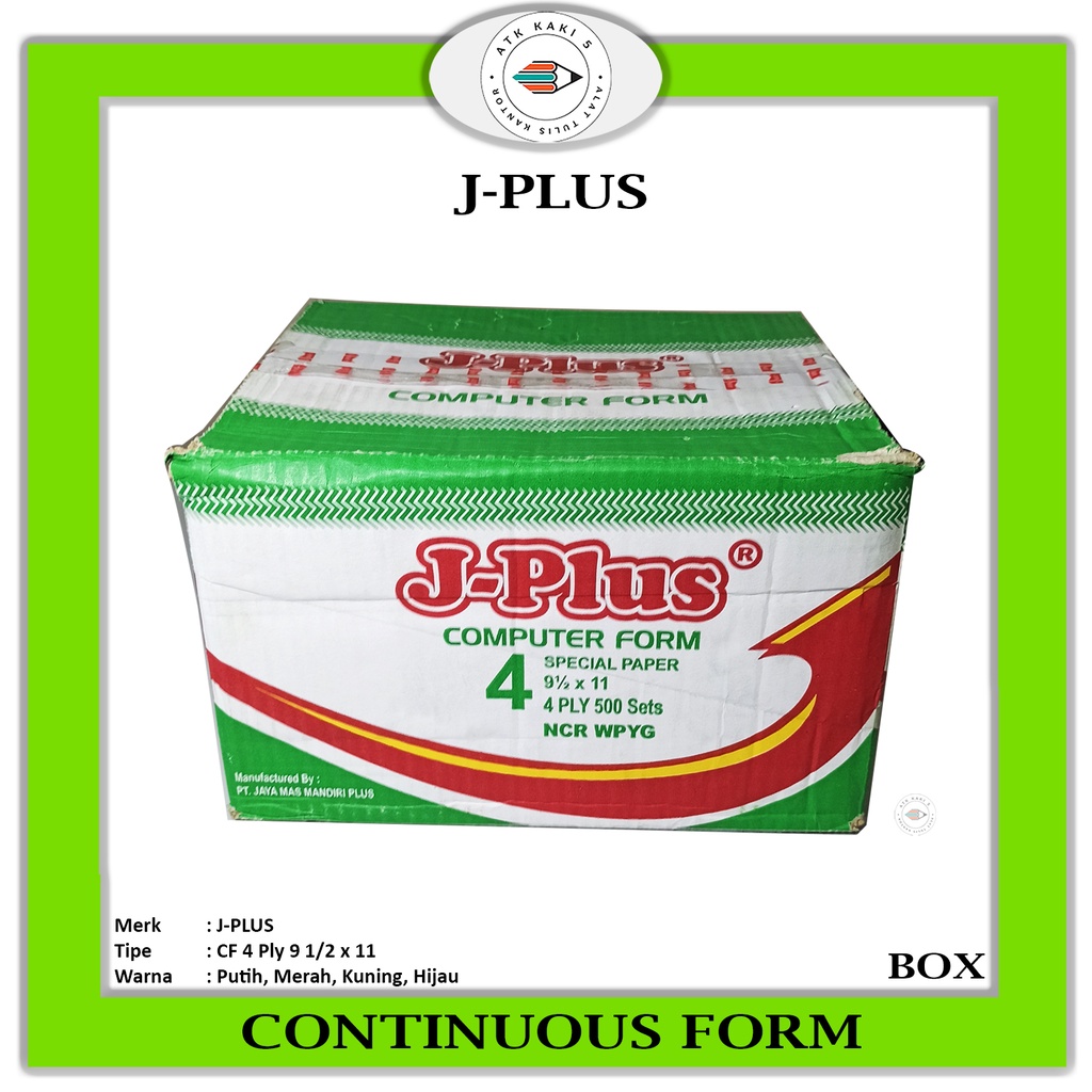 

J-PLUS - Continous Form 91/2 x 11 4 Ply ( K4 Jplus ) NCR / Kertas Komputer - Box