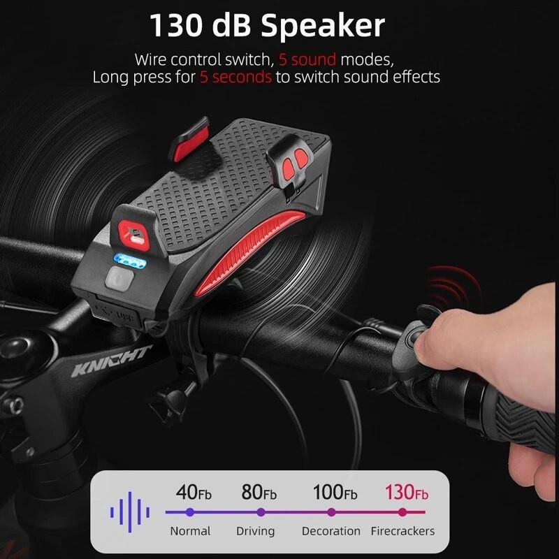 522 ROCKBROS P1-BR 4 In 1 USB Rechargable Horn light Waterproof IPX4