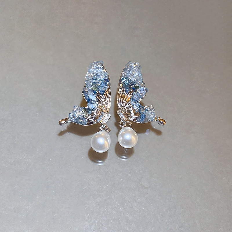 Kristal Kupu-Kupu Mutiara Drop Anting Aksesoris Temperamen Fashion Cahaya Mewah